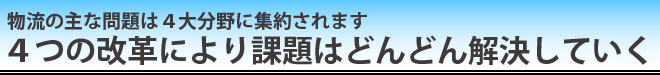 物流の主な問題は４大分野に集約されます ４つの改革により課題はどんどん解決していく